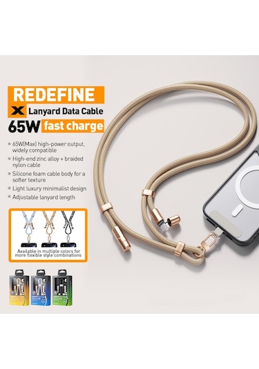 Wk Wdc-70 65w Tip-c Tip-c Telefon Lanyard Veri Kablosu, Uzunluğu: 1.6m Mavi