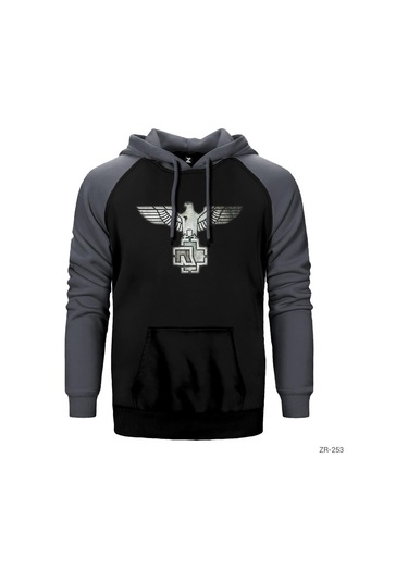 Rammstein Eagle Gri Reglan Kol Kapşonlu Sweatshirt Gri (509833239) Gri