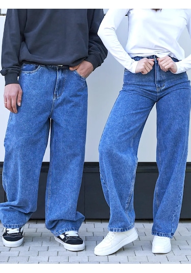 Favorite Seven Y2k Oversize Düz Geniş Paça Jean Pantolonlar 233787643 Mavi