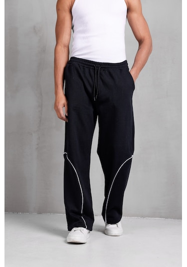 Dark Moda Erkek Oval Şeritli Baggy Eşofman Siyah