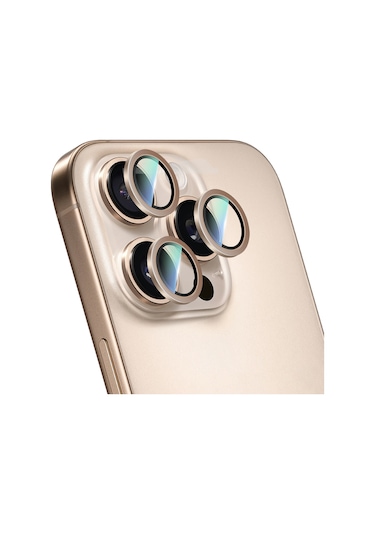 Apple Uyumlu   iPhone 16 Pro Max Caseworld Alloy Serisi Oleofobik Anti Reflective Kamera Lens Koruyucu Gold