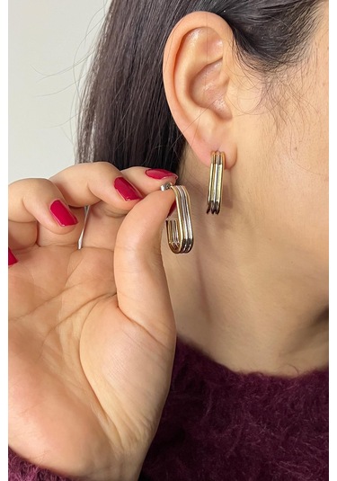 İki Renkli Gold-silver Kaplama Düz Çelik Küpe Çok Renkli