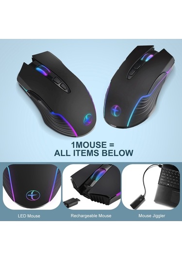 Prestigegoods 2.4g Kablosuz Jiggler Mouse, 7 Tuşlu, Işık Efekti, Windows/mac Os/linux Uyumluluğu, Taşınabilir, 10m Mesafe, 800/1200/1600 Dpı Diğer