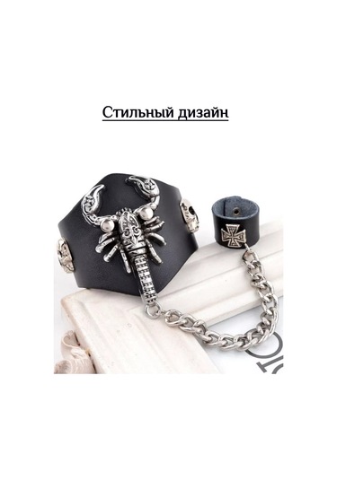 Tevdı Akıllı Deri Bileklik Zincirli Scorpion Rock Tarz 198606671 Siyah