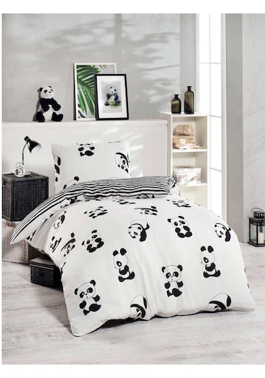 Eponj Home Junior Nevresim Seti Tek Kişilik Panda Siyah