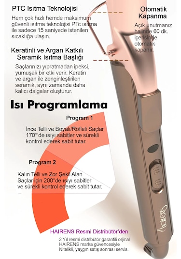Hairens Hrs-730 Seramik Uzun Saç Maşası 32 Mm.