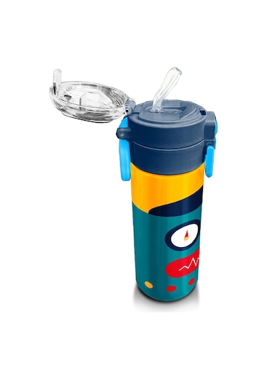 Coral High Kids Lacivert Çivit Robot Desenli Pipetli Ve Direkt İçim Çelik Termos 500 Ml 31918 Lacivert