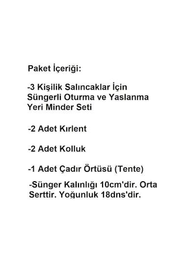 Mandaş Süngerli 3 Kişilik Salıncak Minder Seti (Pamuklu Kumaş) Gri