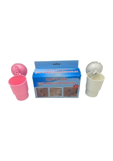 Vantuzlu Plastik 2 Parça Çok Amaçlı Bardaklık Kahverengi