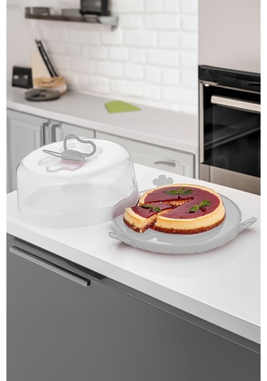 Porsima L-501 Caramel Kek Saklama Taşıma Kabı Fanusu Gri
