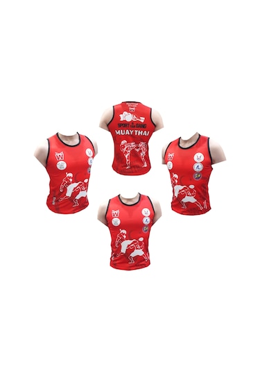 Muay Thai Tişört & Muay Thai Maç Atleti & Muaythai Tişörtü & Muay Kırmızı