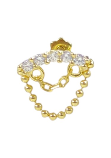 Sallantılı Sırataş Gümüş Tragus Pıercıng - Altın Sarı Beyaz