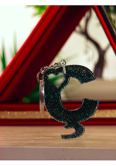 Harfli Anahtarlık Epoksi Kişiye Özel Yapım El Yapımı Harf Anahtarlık Kalp Model Özel Tasarım Hediyelik Ürün Kalp Desenli Simli Anahtarlık Açık Gri