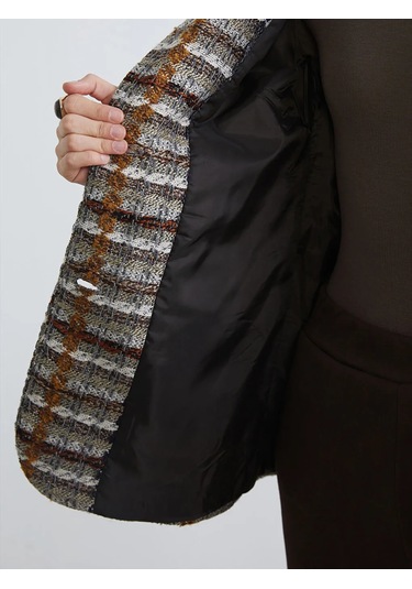 Lc Waikiki Bej Ekose Kemerli Kadın Tüvit Blazer Ceket