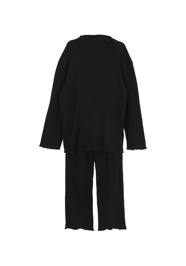 Luess Kız Çocuk Yumuşak Dokulu Balıkçı Yaka Bluz Tayt Takım-Siyah