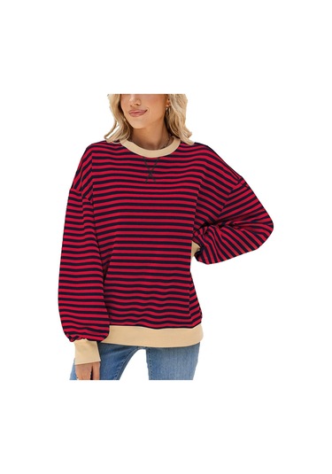 Hnxc Kadın Modası Rahat Çizgili Baskılı Uzun Kollu O-boyun Kapşonlular Ve Sweatshirtler Kırmızı&mavi Kırmızı - Mavi Hnxc Kadın Modası Rahat Çizgili Baskılı Uzun Kollu O-boyun Kapşonlular Ve Sweatshirtler Kırmızı&mavi Kırmızı - Mavi