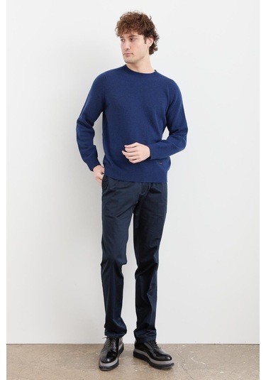 Erkek Sıfır Yaka Basic Yün Kazak İndigo İndigo