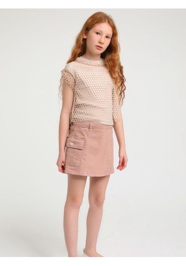 Kız Çocuk Tasarım File Bluz İç Bluz Hariçtir -15978 Bej