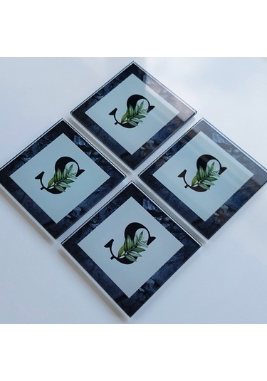 Decorita Cam Bardak Altlığı Harfli Tasarım Ş Harfi 4'lü Takım 10 x 10 CM Çok Renkli