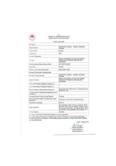 Gmt Max Zinc Fer 1 Kg Mikro Bitki Besin Maddeleri Karışımı