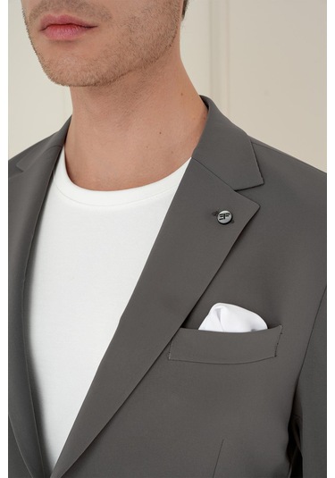 Slim Fit Torba Cep Esnek Spandex Karışımlı Düz Koyu Haki Blazer Ceket C 696 Haki