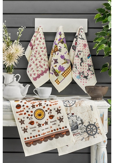 Casnack Nora 5 Adet Baskılı Mutfak Havlusu Seti 30x50 - Lavanta