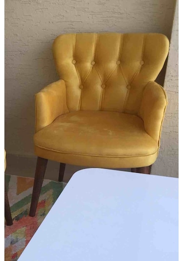 Kayser Home Berjer - Tekli Koltuk - Düz Renk - Ahşap Ayak - Babyface Kumaş - Sarı Sarı