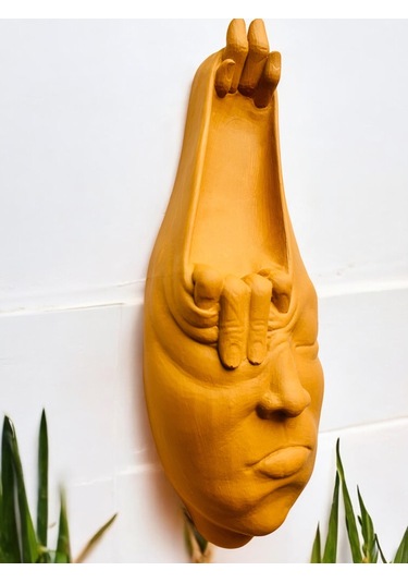 Soyut 3d Yüz Heykeli Modern Duvar Sanatı El Yapımı Dekoratif Mask 48x18 Cm Heykel Duvar Dekoru