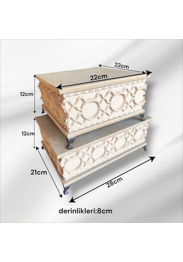 Ahşap- Ham Mdf- Desenli-takı-makyaj-çok Amaçlı- Ayaklı- 2li Kutu