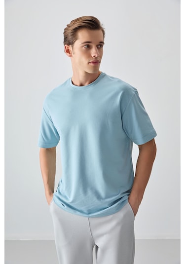 Basic Oversize O Yaka 3lü Paket Lacivert-açık Mavi-parlament Erkek T-shirt - 88377 Lacivert - Açık Lacivert - Beyaz