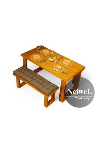 Neiwel Garden Avex Doğal Ahşap Banklı Bahçe Masa Takımı-70-100 Takım Açık Ceviz