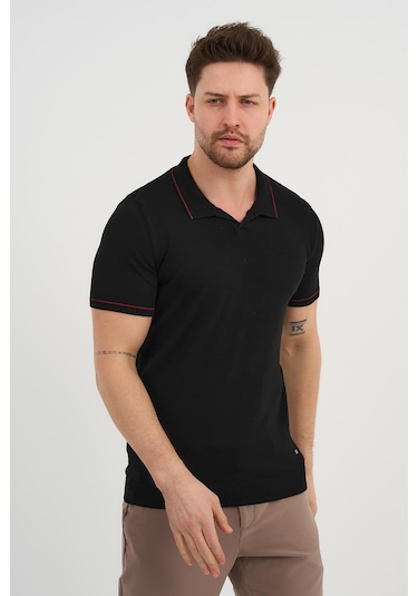 Alexander Gardi Alexandergardı Resort Yaka Triko T-shirt Siyah