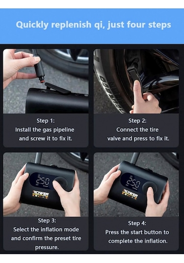 Rowermax Yeni Nesil Şarjlı Hava Pompası Araç Lastik Bisiklet Motor Top Şişirme Oto Hava Kompresörü