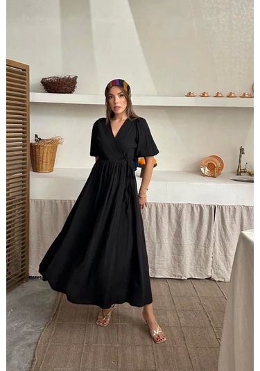 Siyah Müslin Uzun Elbise Siyah