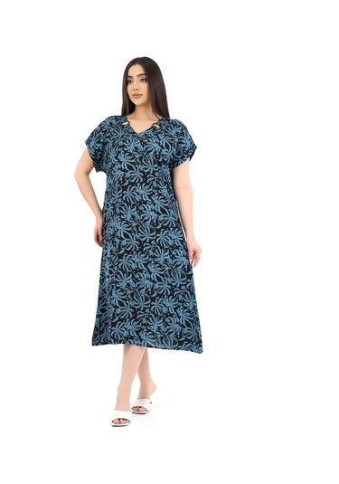 Schık Kadın Viskon Yarım Kol V Yaka Halkalı Cepli Elbise Petrol Mavisi Petrol Mavi