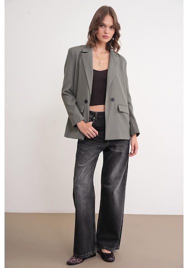 4516 Kadın Bezayağı Blazer Ceket Haki Haki