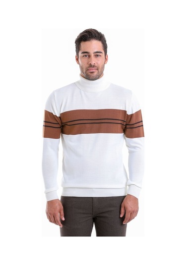 Hatemoğlu Erkek Beyaz Regular Fit Yünlü Desenli Balıkçı Yaka Tri Beyaz (556720123) Beyaz