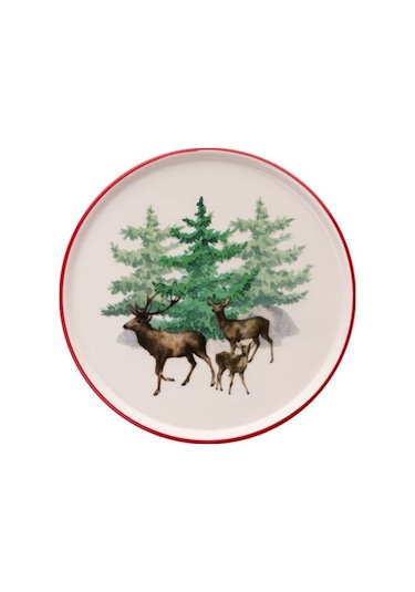 Yılbaşı Pasta Tabağı Deer 21 Cm 6 Lı Set Bej