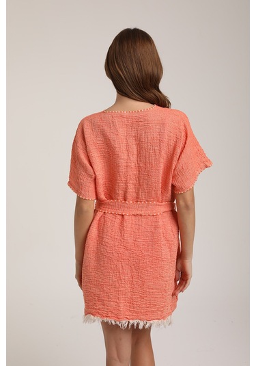 Life For Moda Kadın Kuşaklı Müslin Pareo Kimono P 80 Turuncu