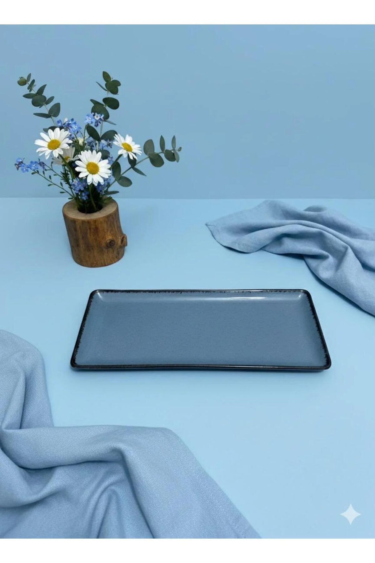 Tan Serisi Tek Parça 35 X 15 Cm Tavuk Dünyası Sunum Tabağı Krem Mavi