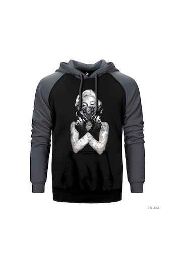 Marilyn Monroe Gangsta Gri Reglan Kol Kapüşonlu Unisex Sweatshirt Gri
