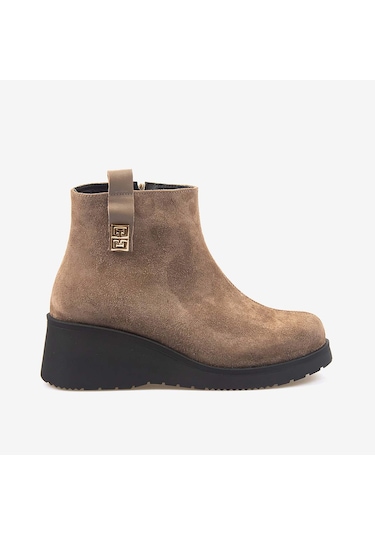 Kemal Tanca Hakiki Deri Kadın Dolgu Topuk Bot 601377 Biscuit Süed