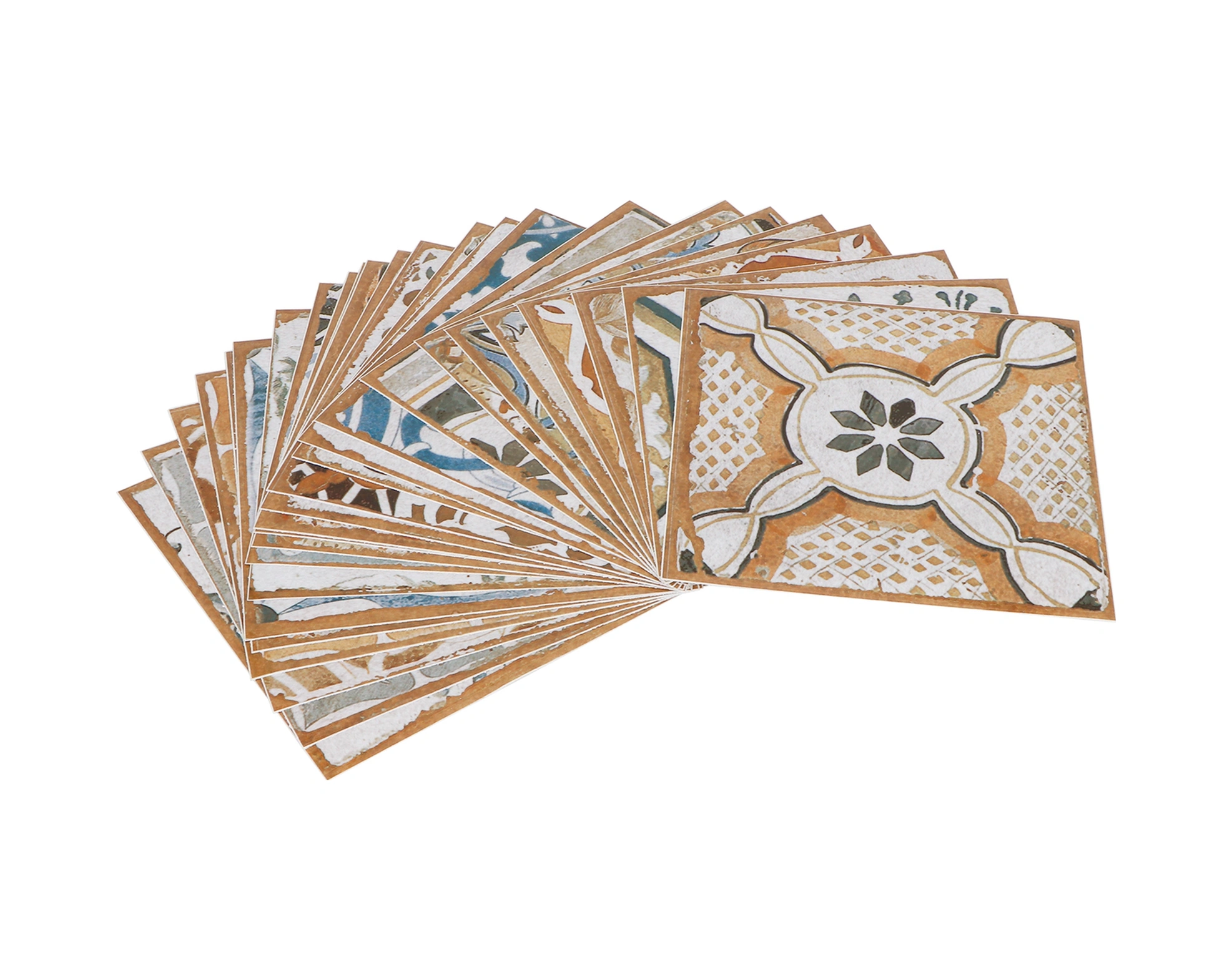 Mufunye Pvc Retro Renkli Simülasyon Çini Desenli 24 Adet 15x15cm Ev Dekorasyonu Otomatik Yapışkan Suya Dayanıklı Duvar Sticker Diğer