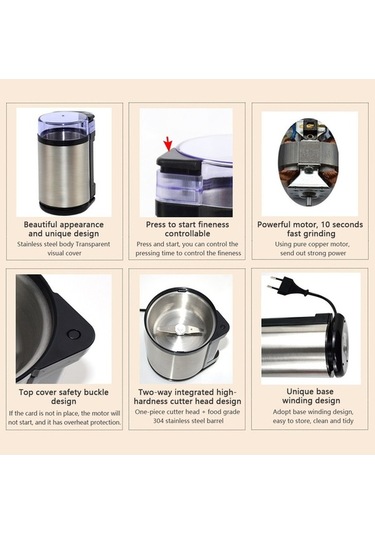 Bloomnest Ev Tipi Mini Paslanmaz Çelik Elektrikli Ot Öğütücü 180w Yüksek Güç 10s Hızlı Ultra İnce Kahve Değirmeni Gümüş