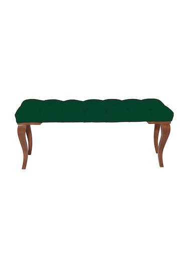Gazzini Classic Torna Gürgen Ahşap Ayak Chester Model Kapitoneli Yeşil Puf Bench - Ceviz Ayak