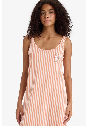 Defacto Regular Fit U Yaka Askılı Çizgili Gecelik-fall İn Love F6077ax25hsog300 Turuncu