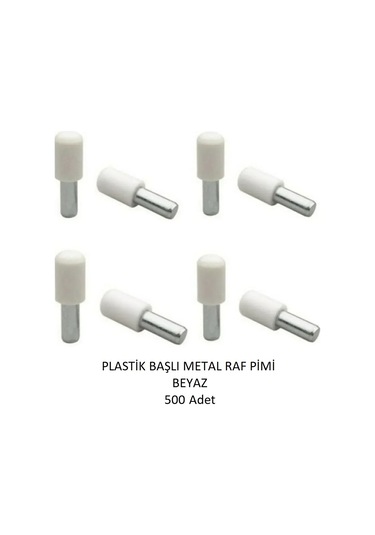 Plastik Başlı Metal Raf Pimi, Beyaz 500 Adet Beyaz
