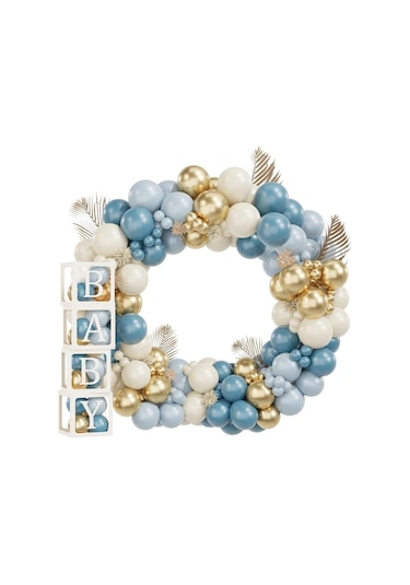 Okyanus Temalı Baby Shower Set 119 Parça Okyanus Mavi, Deniz Kumu, Krom Gold Ve Açık Mavi Balon Set