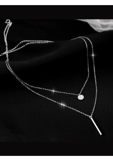 925 Ayar Gümüş Zirkon Taşlı Cift Zincirli Kolye