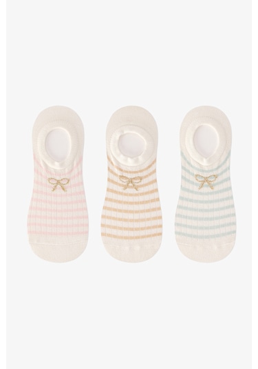 Penti 3 Çift Pamuklu Çizgili Fiyonk Desenli Sneaker Çorap